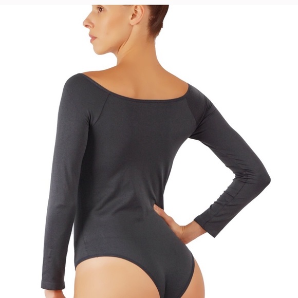 Charcoal long sleeve off shoulder bodysuit - Picture 3 of 3
